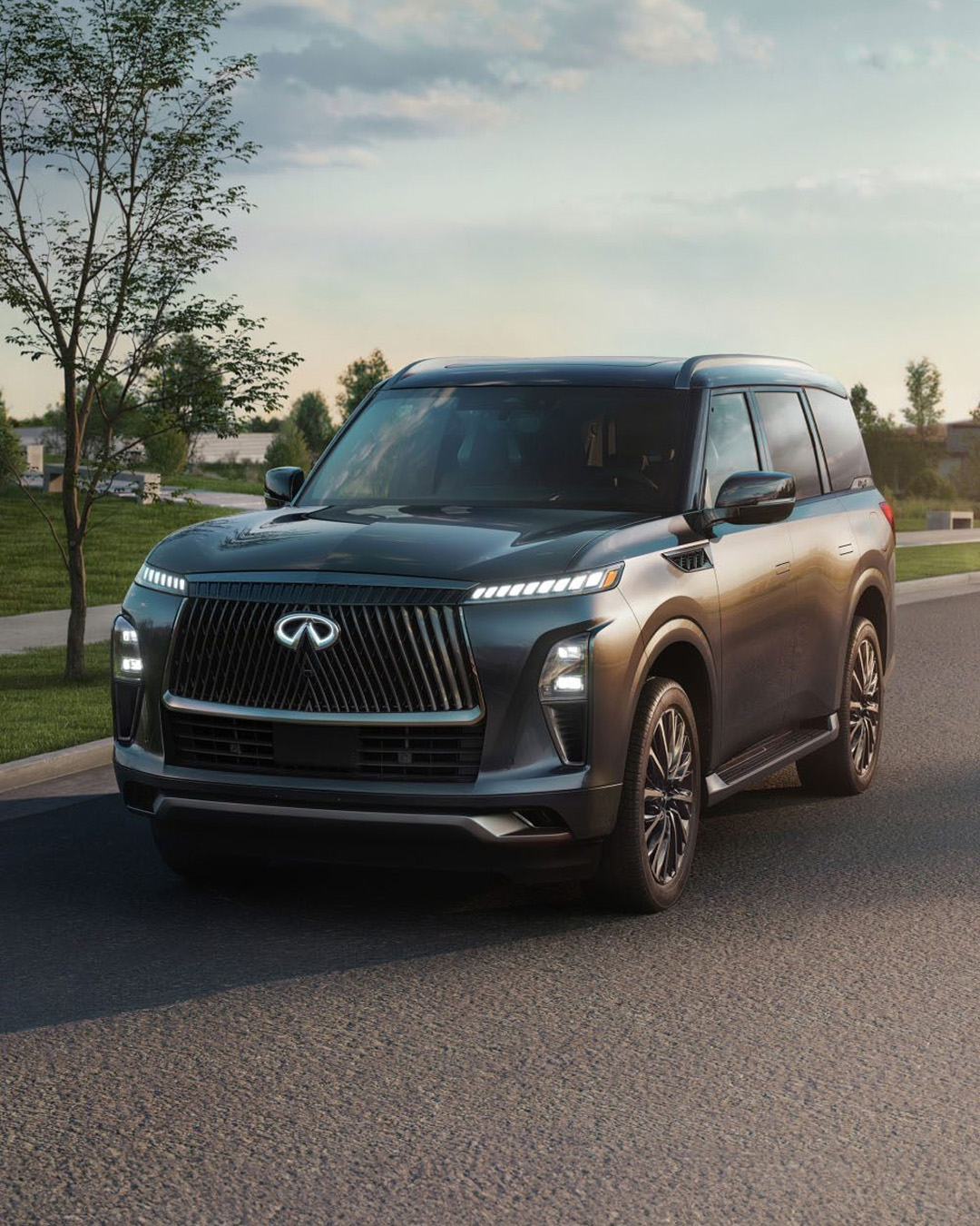 Front angled view of INFINITI QX80 parked on street