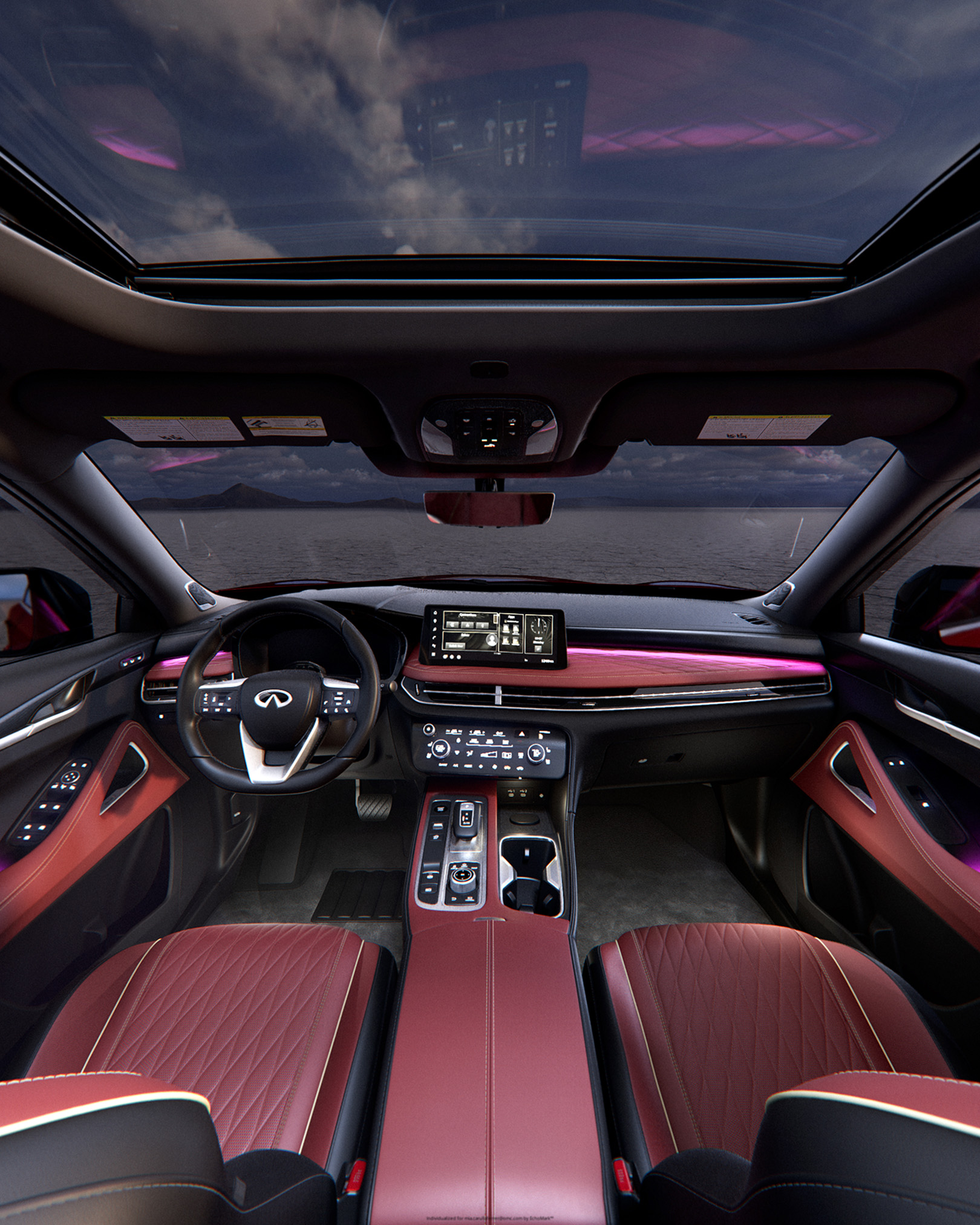 Panoramic moonroof and ambient interior lighting inside the 2027 INFINITI QX65