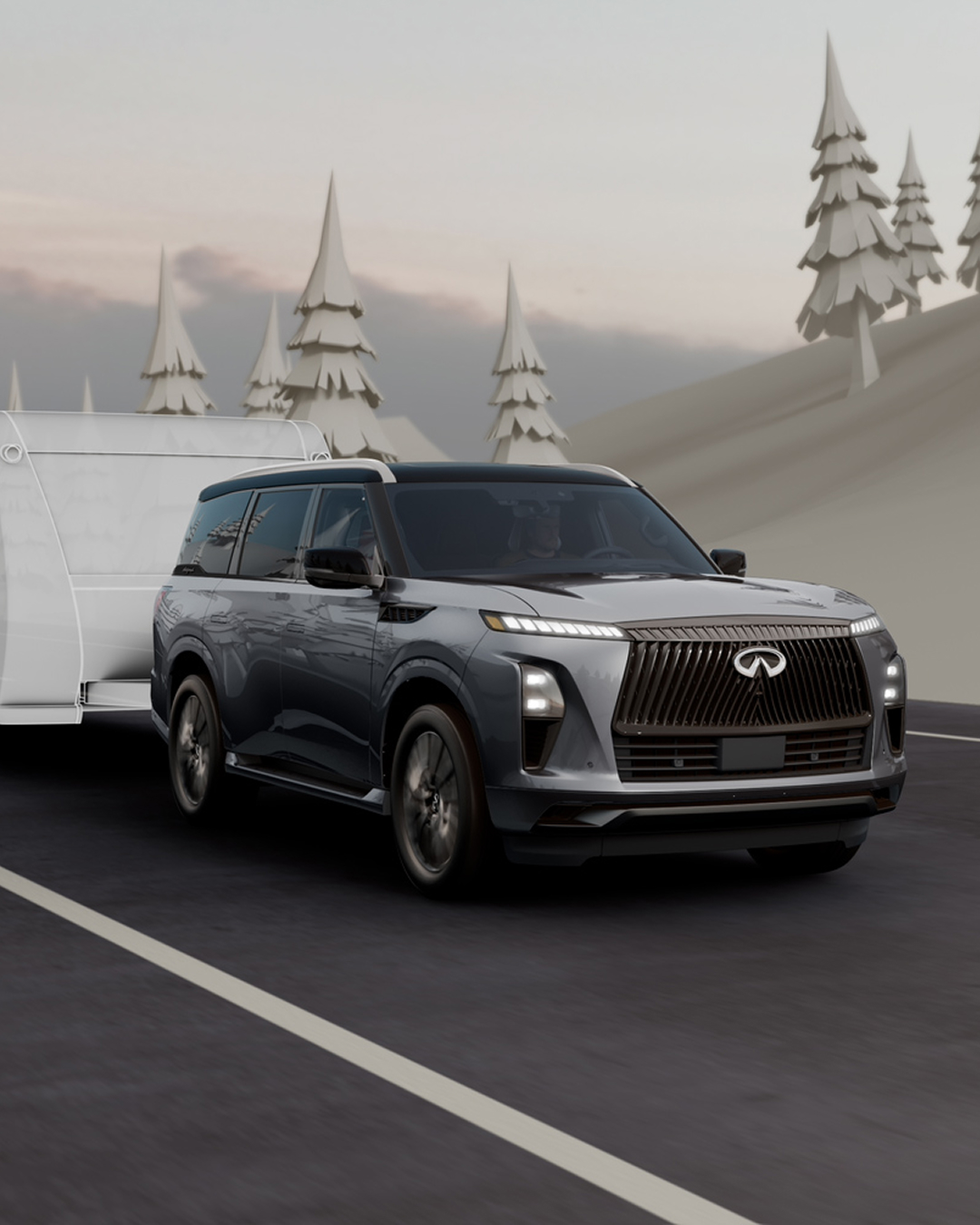 2027 INFINITI QX80 towing a trailer with trailer sway control technology enabled