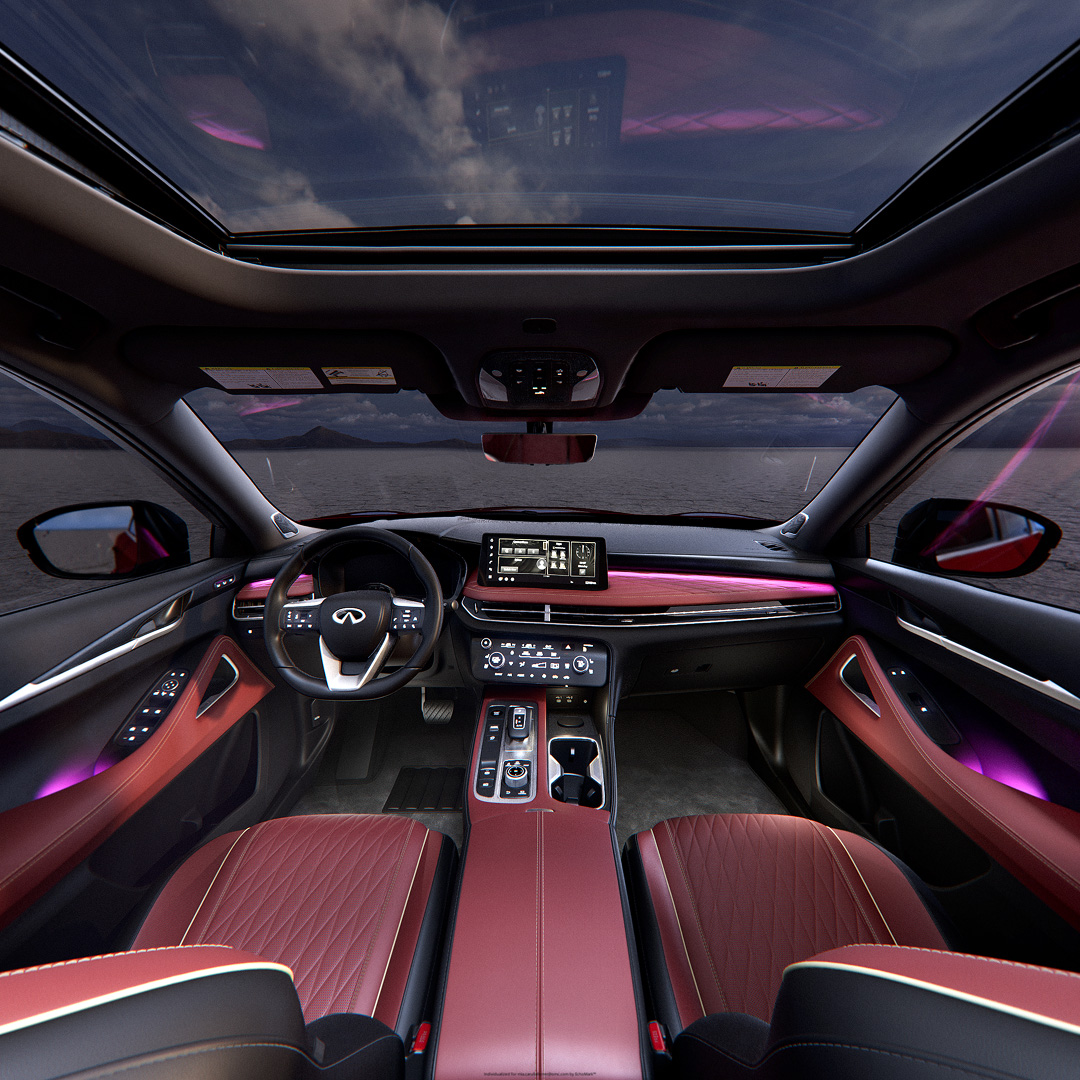 INFINITI QX65 interior with panoramic roof and spacious cabin design