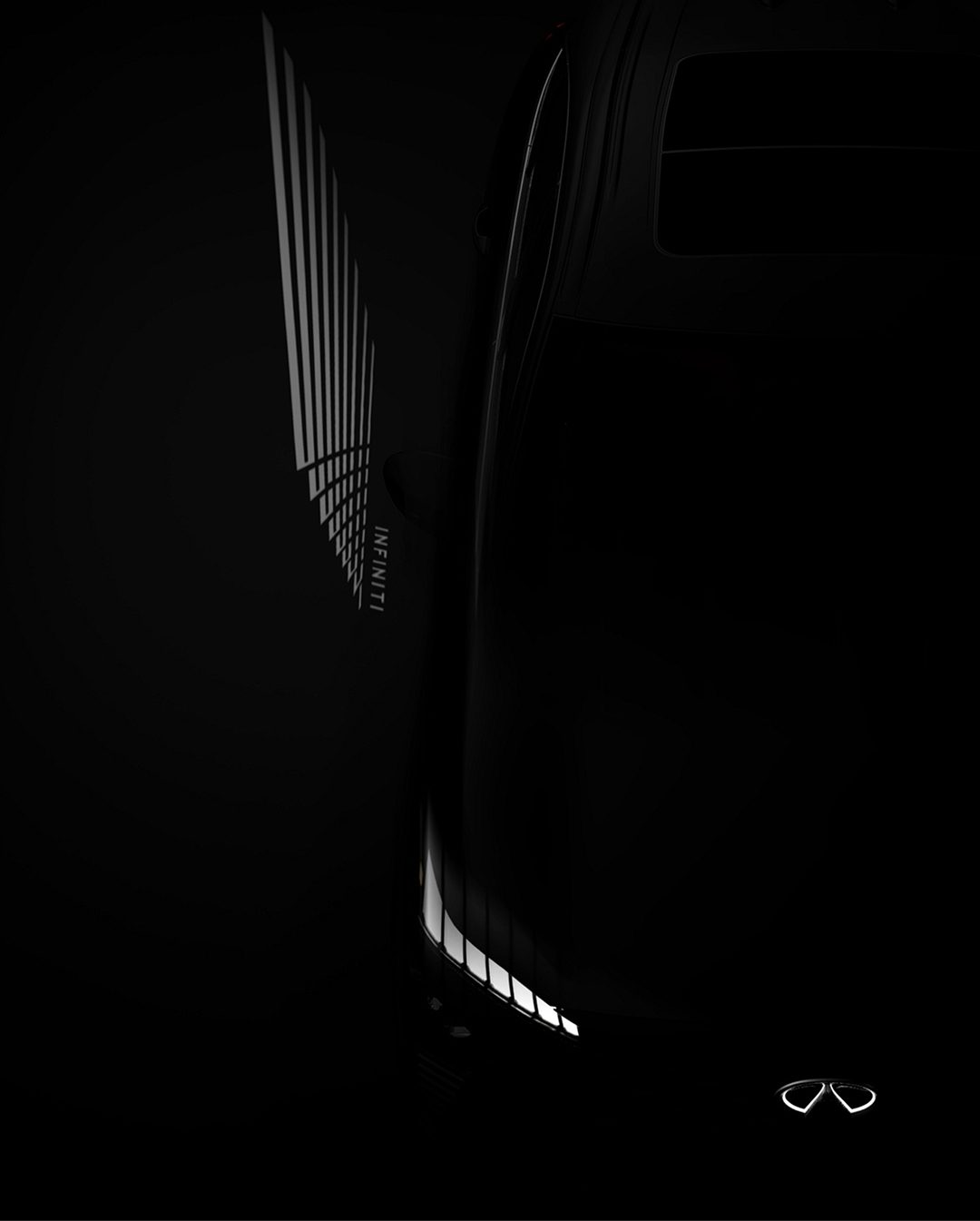 INFINITI QX65 projecting illuminated light path onto the ground at night