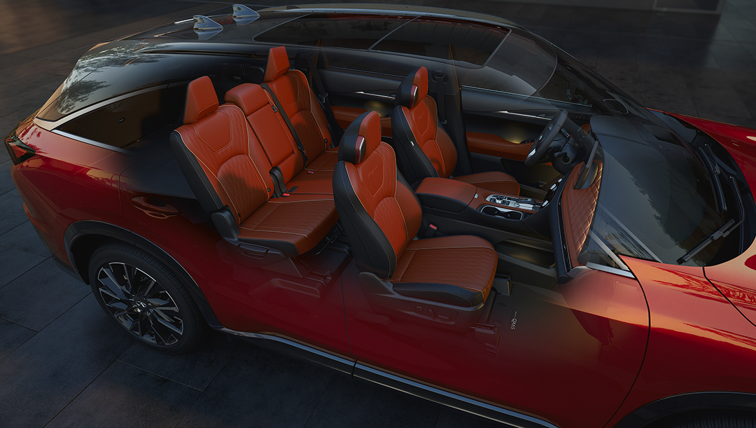 INFINITI QX65 interior layout showing seating for five passengers