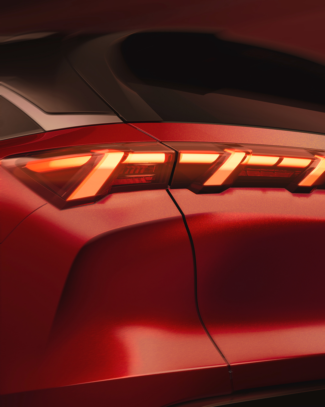 Sculpted rear design and LED tail light detail on an INFINITI vehicle