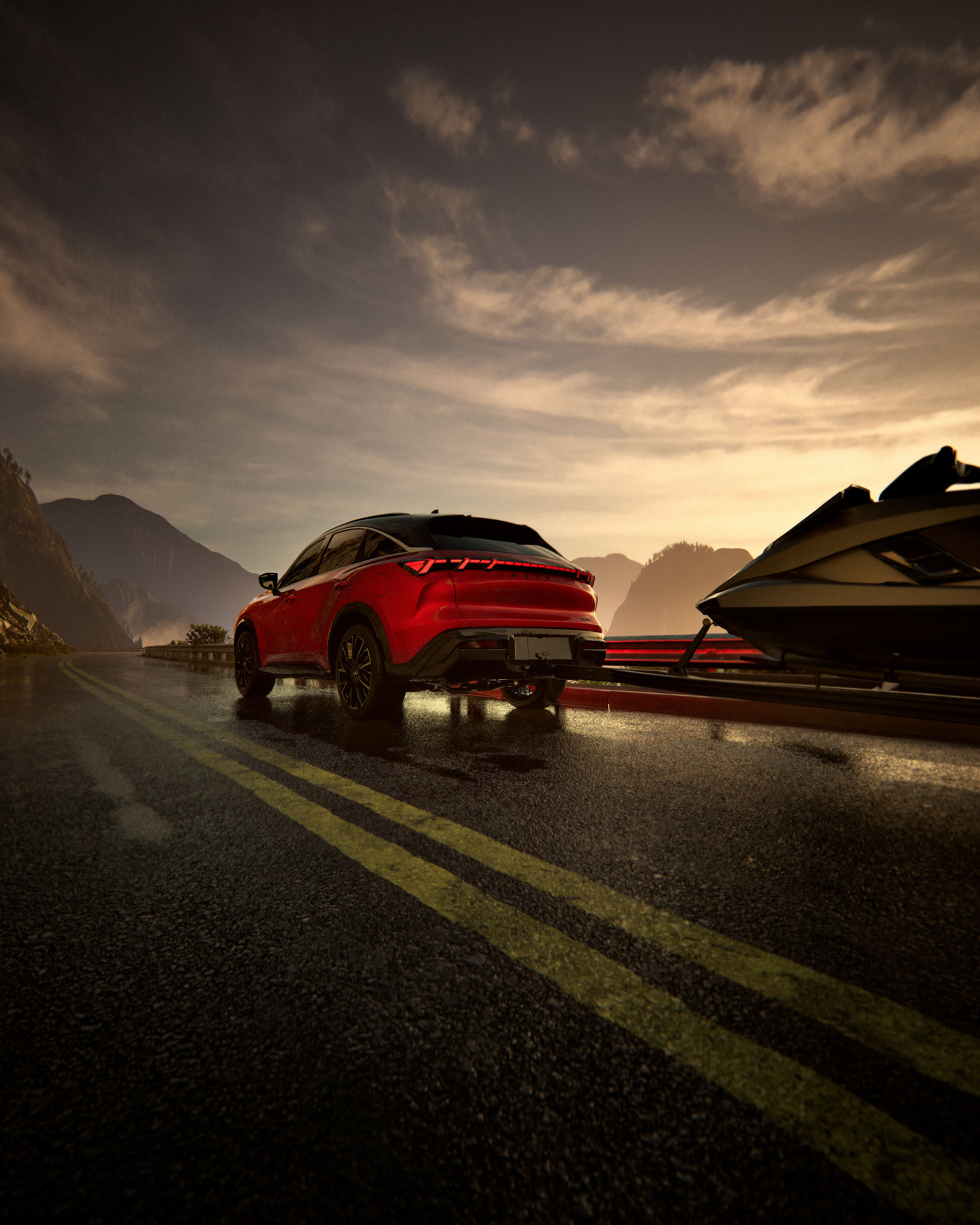 2027 INFINITI QX65 towing a trailer with Trailer Sway Control technology