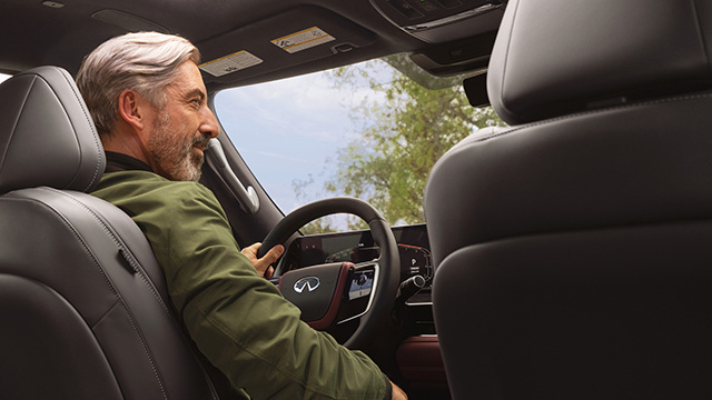Back view of the driver's seat of an INFINITI vehicle